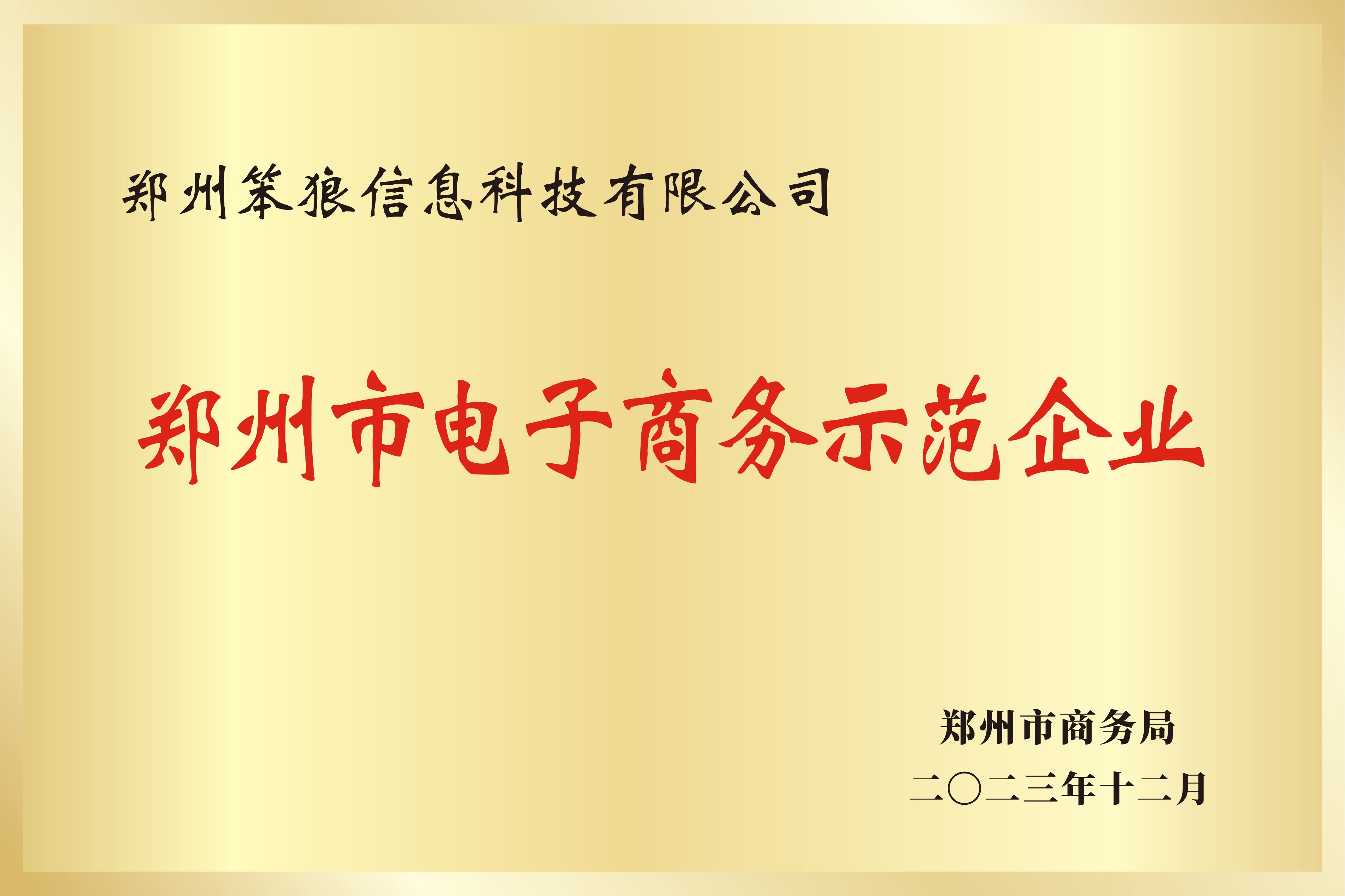 郑州笨狼信息科技有限公司获评“郑州市电子商务示范企业”